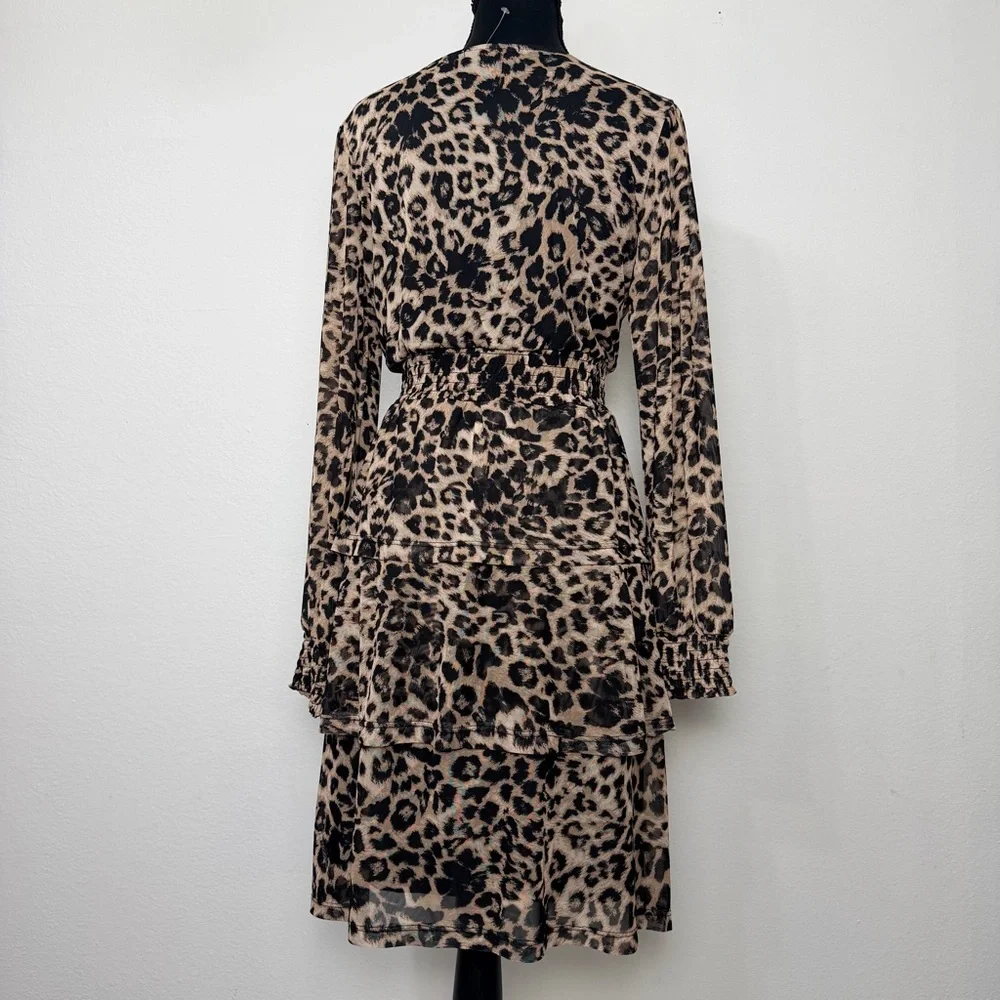 Badgley Mischka Leopard Print‎ Long Sleeve Dress size PL